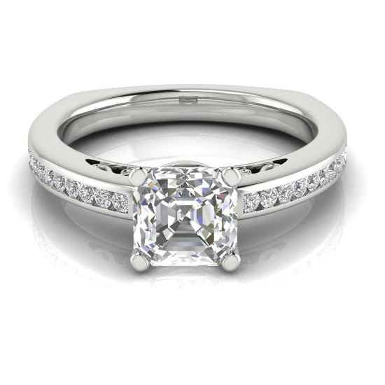 Euro Channel Set Emerald Cut Moissanite Engagement Ring