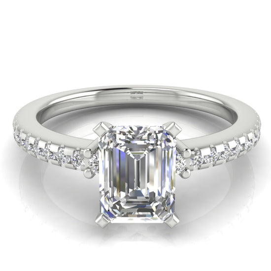 Floating Shoulder Emerald Cut Moissanite Engagement Ring