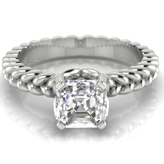 Rope Band Emerald Cut Moissanite Engagement Ring