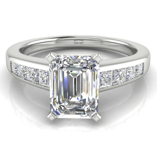 Princess Channel Set Emerald Cut Moissanite Engagement Ring