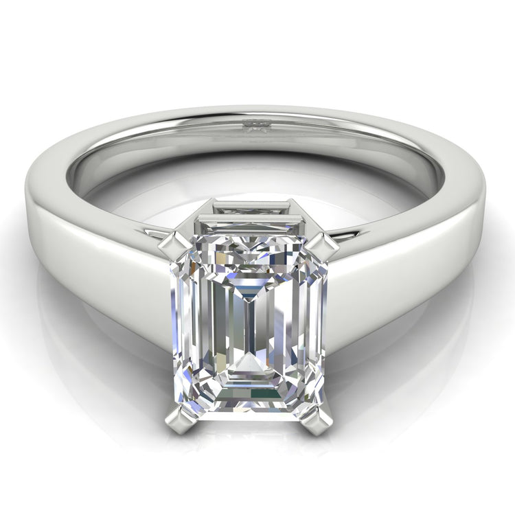 Wide Band Cathedral Emerald Cut  Engagement Ring | Moissanite | Lab Grown Diamond