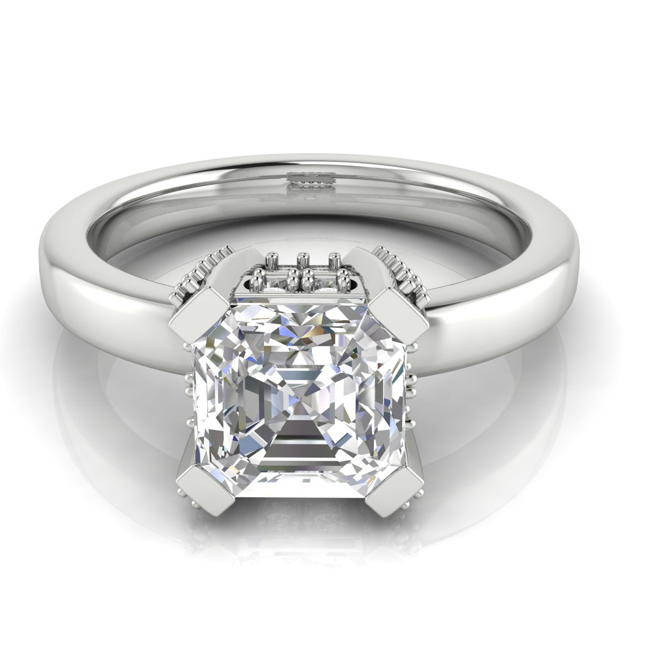 Architectural Pave Emerald Cut Moissanite Engagement Ring