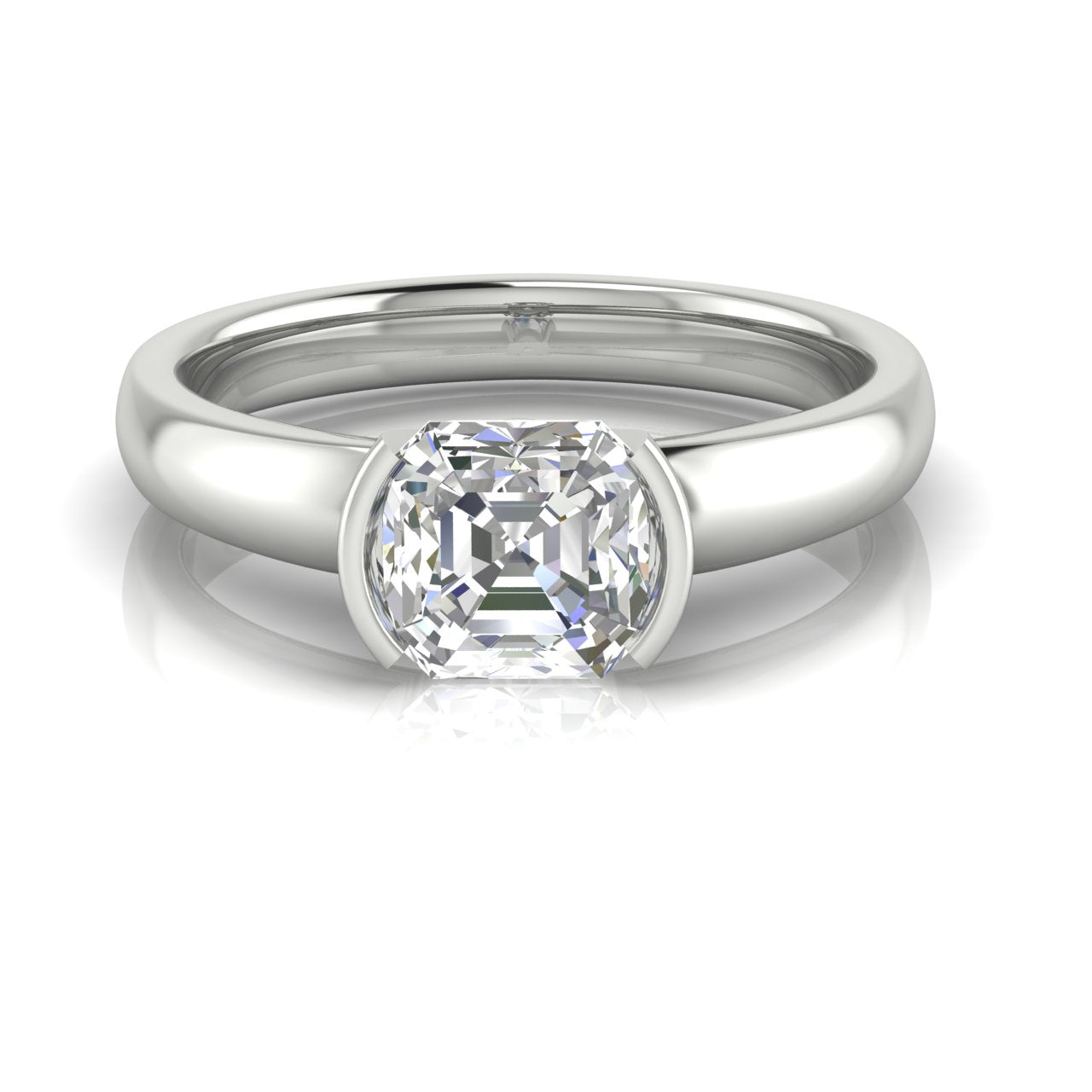 Half Bezel Floating Emerald Cut Lab Diamond Engagement Ring