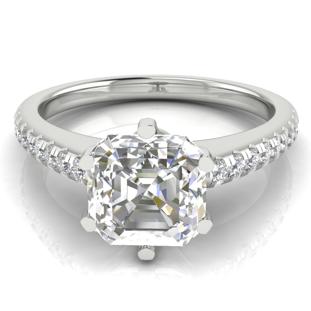 French Pave Emerald Cut Lab Diamond Engagement Ring