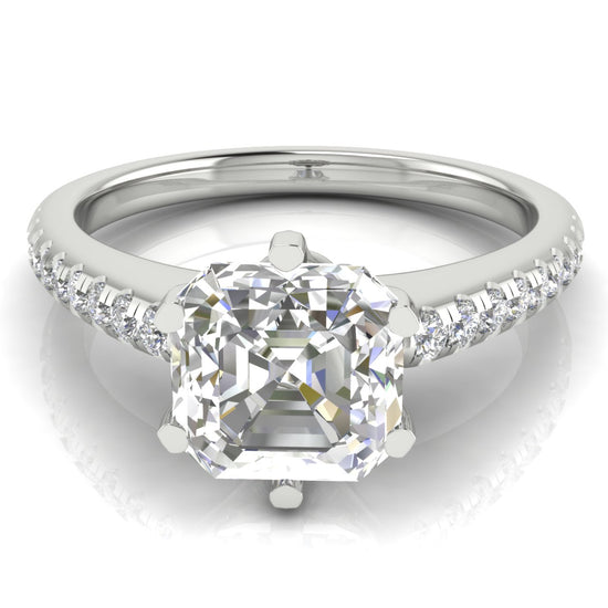 French Pave Emerald Cut Moissanite Engagement Ring