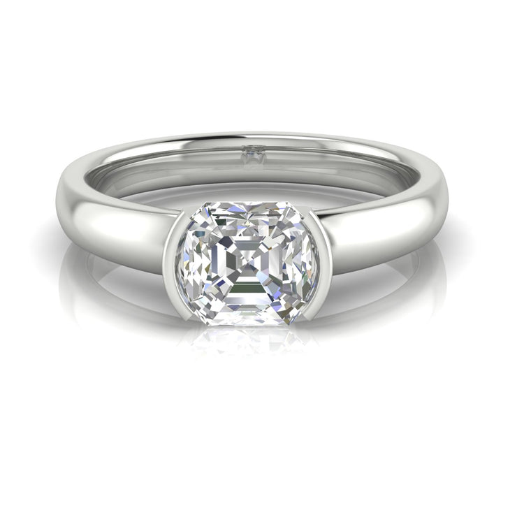 Half Bezel Floating Emerald Cut  Engagement Ring | Moissanite | Lab Grown Diamond