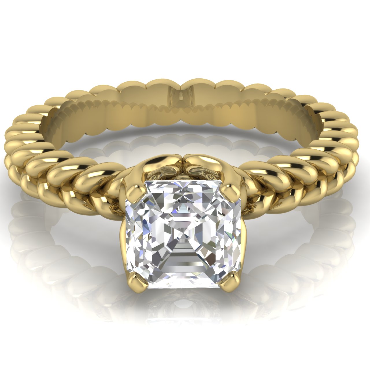 Rope Band Emerald Cut Lab Diamond Engagement Ring