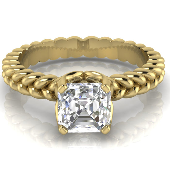 Rope Band Emerald Cut Lab Diamond Engagement Ring