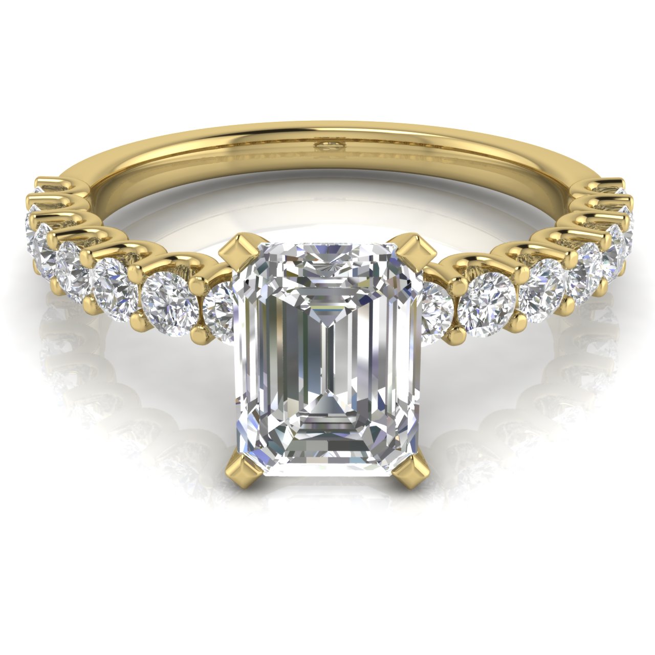 U Prong Pave Emerald Cut Lab Diamond Engagement Ring