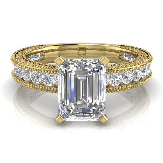 Nature Milgrain Emerald Cut Lab Diamond Engagement Ring