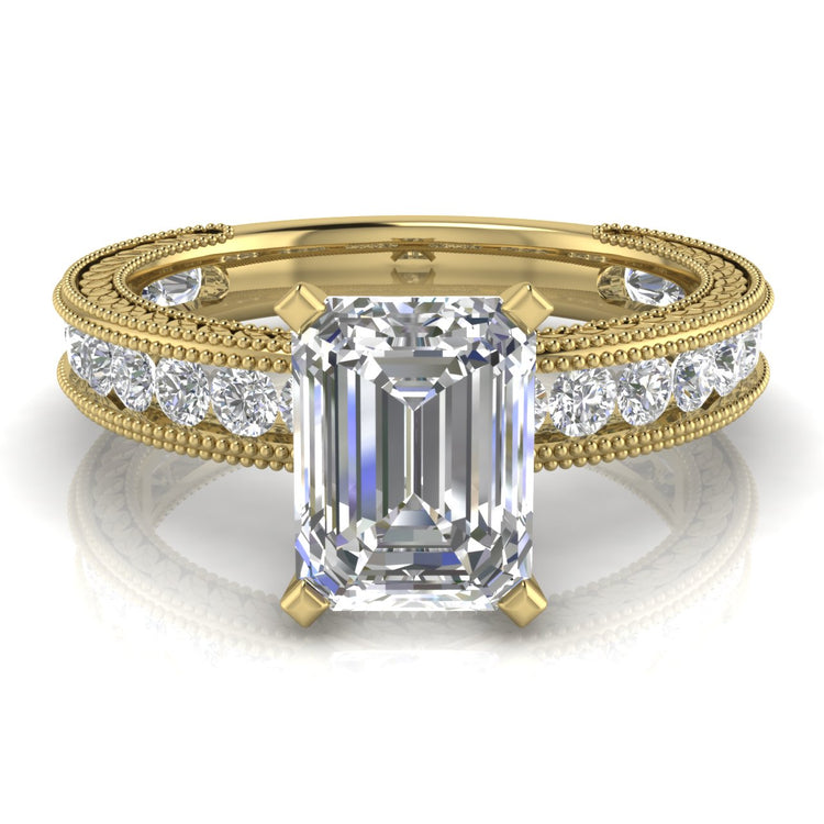 Nature Milgrain Emerald Cut Moissanite Engagement Ring