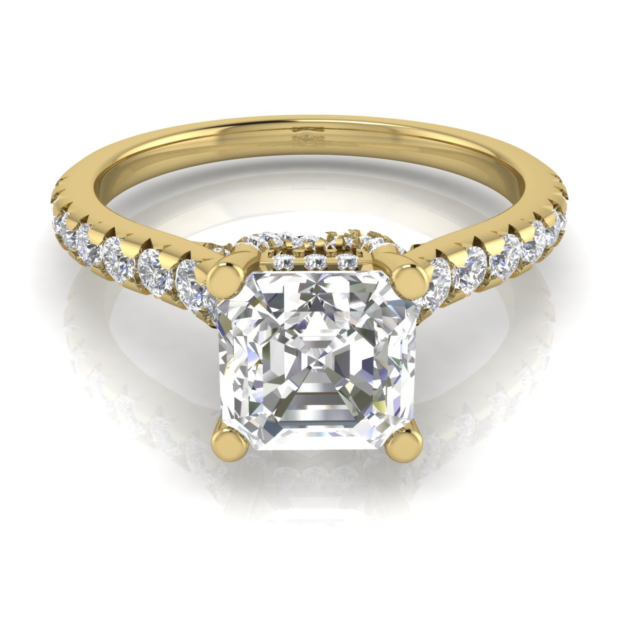 Bridge Pave Emerald Cut Lab Diamond Engagement Ring