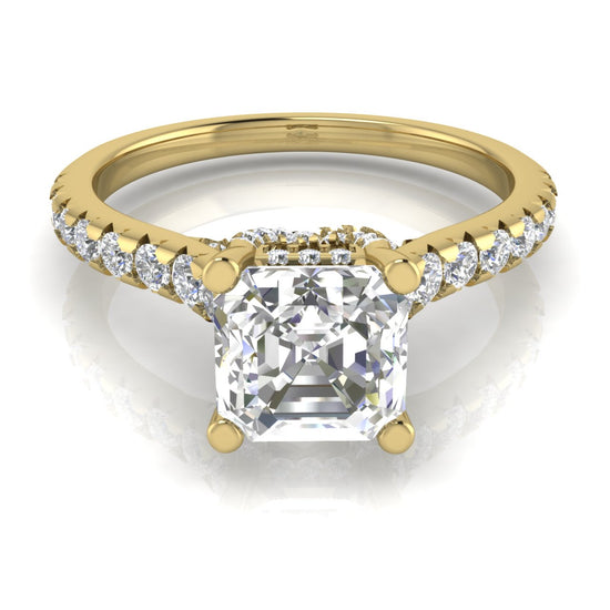 Bridge Pave Emerald Cut Lab Diamond Engagement Ring