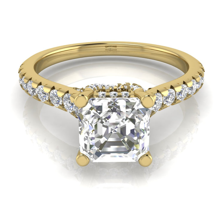 Bridge Pave Emerald Cut Lab Diamond Engagement Ring