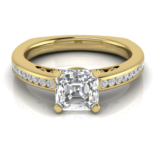 Euro Channel Set Emerald Cut Moissanite Engagement Ring