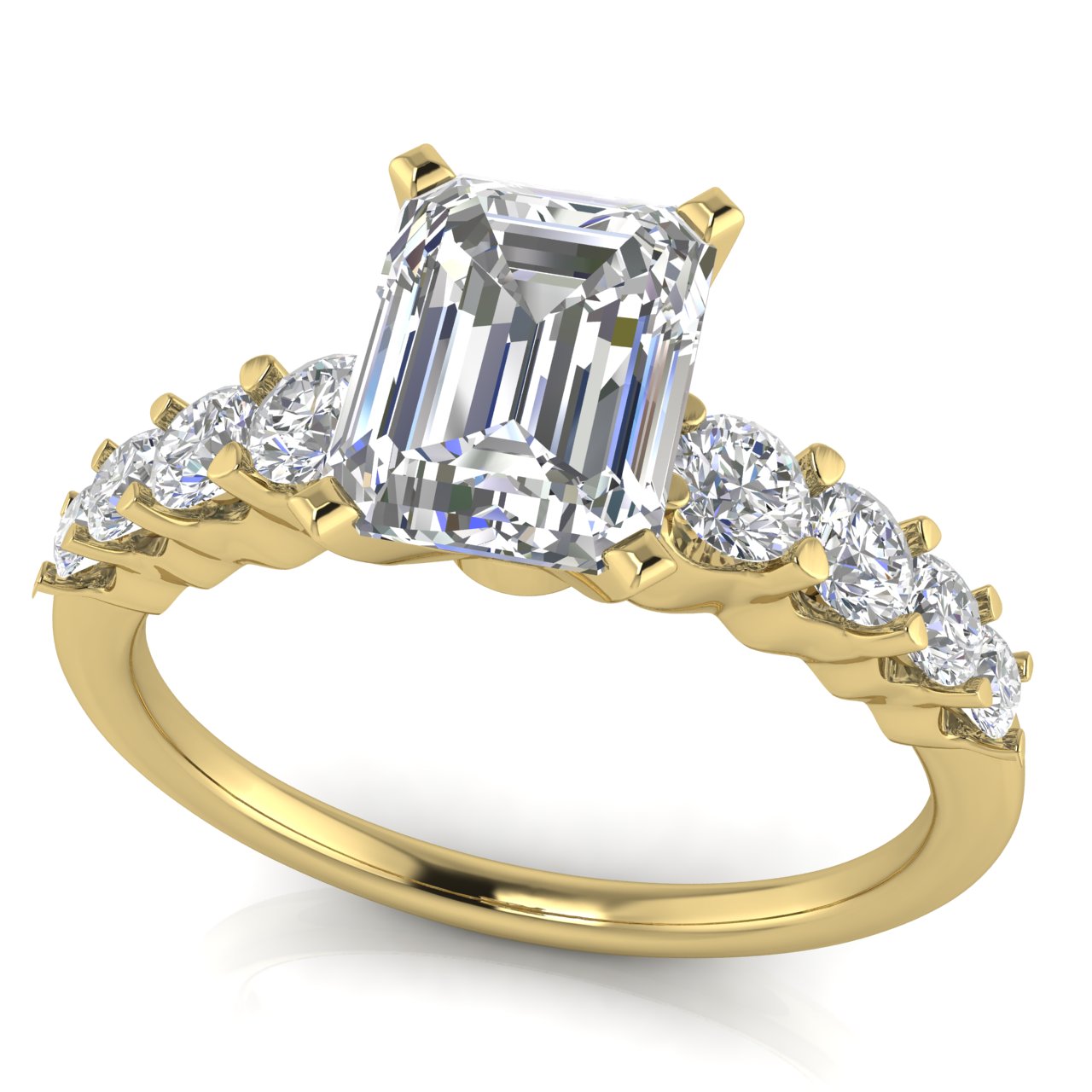 Graduated Pave Emerald Cut Moissanite Engagement Ring