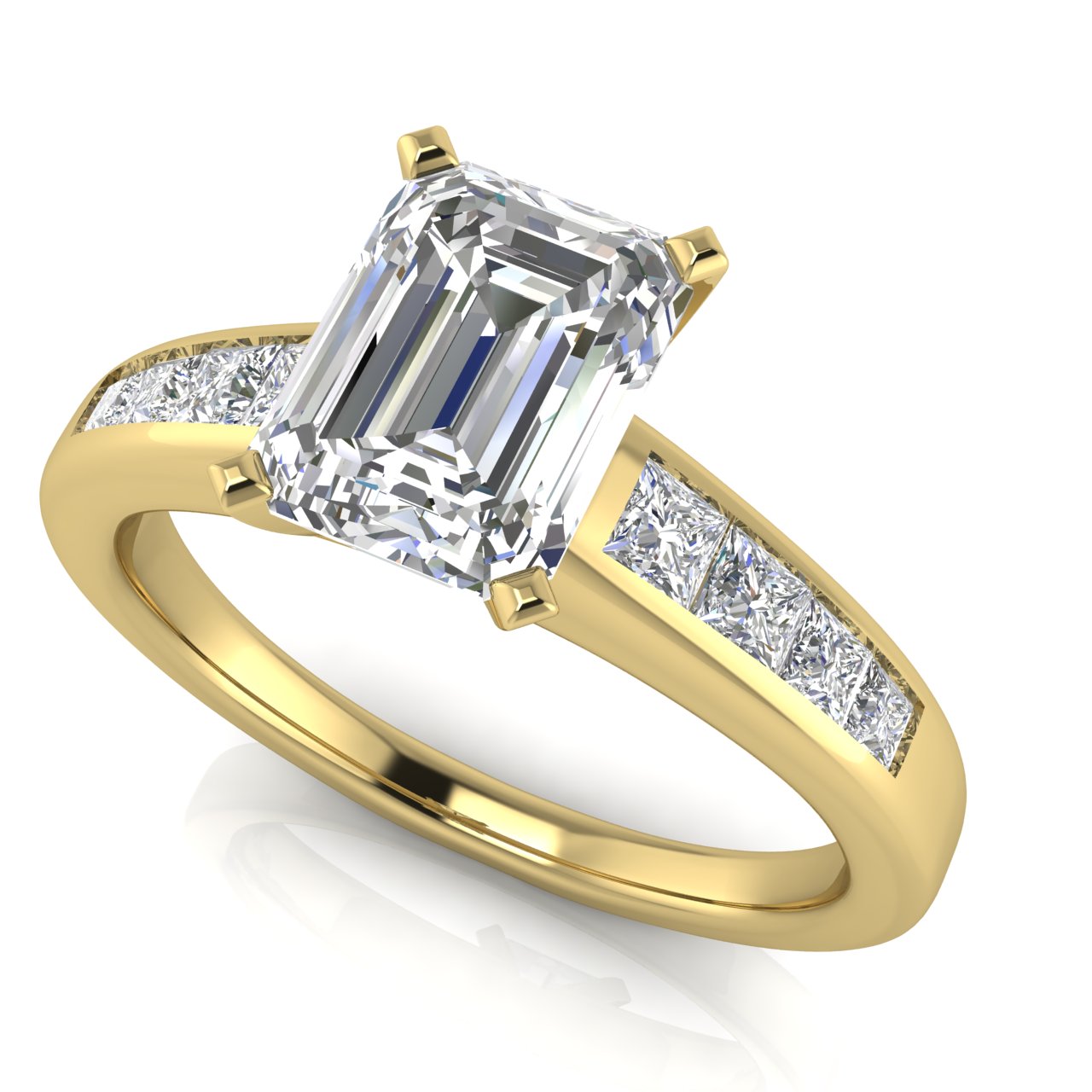 Princess Channel Set Emerald Cut Moissanite Engagement Ring