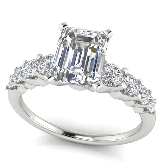 Graduated Pave Emerald Cut Moissanite Engagement Ring