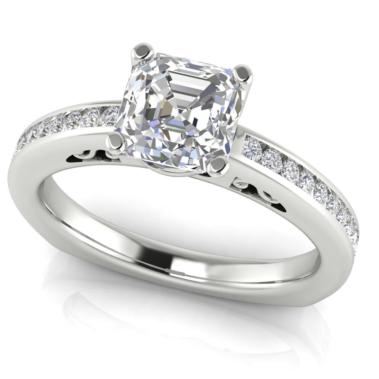 Euro Channel Set Emerald Cut Lab Diamond Engagement Ring