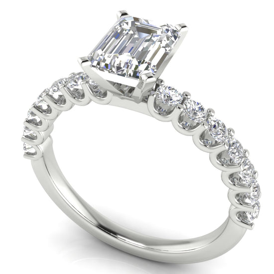 Scalloped Pave Emerald Cut Lab Diamond Engagement Ring