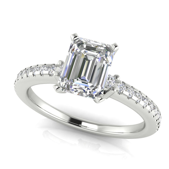 Floating Shoulder Emerald Cut Moissanite Engagement Ring