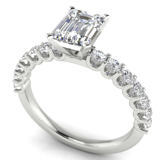 Scalloped Pave Emerald Cut Moissanite Engagement Ring