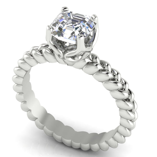 Rope Band Emerald Cut Moissanite Engagement Ring