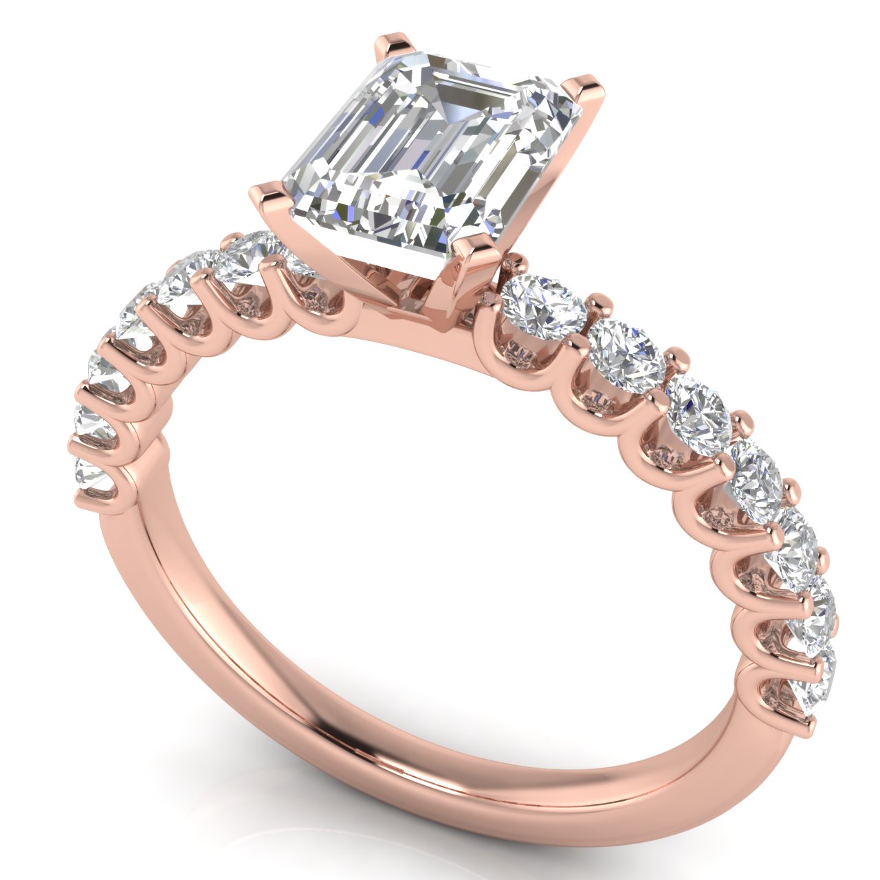 U Prong Pave Emerald Cut Lab Diamond Engagement Ring