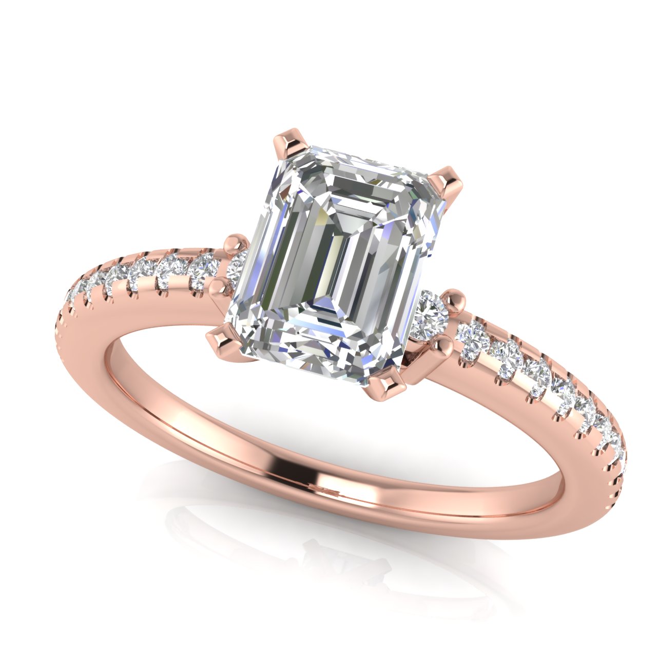 Floating Shoulder Emerald Cut Moissanite Engagement Ring