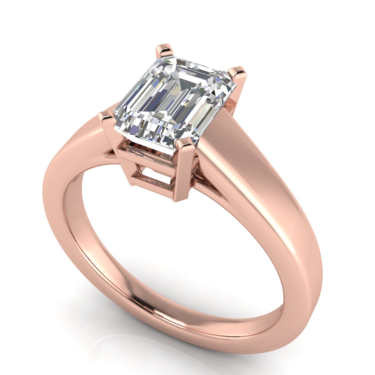 Wide Band Cathedral Emerald Cut Moissanite Engagement Ring