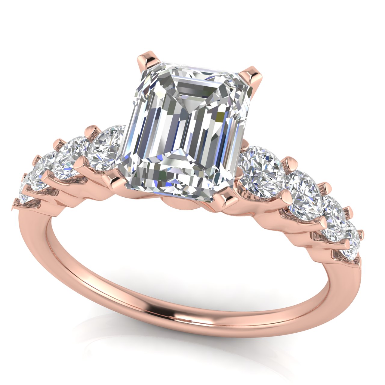 Graduated Pave Emerald Cut Lab Diamond Engagement Ring