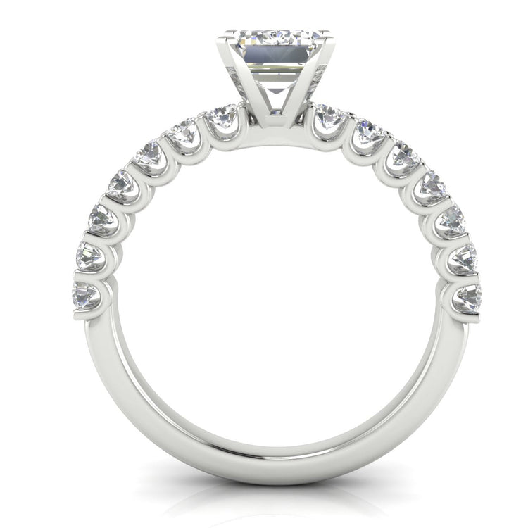 Scalloped Pave Emerald Cut Moissanite Engagement Ring