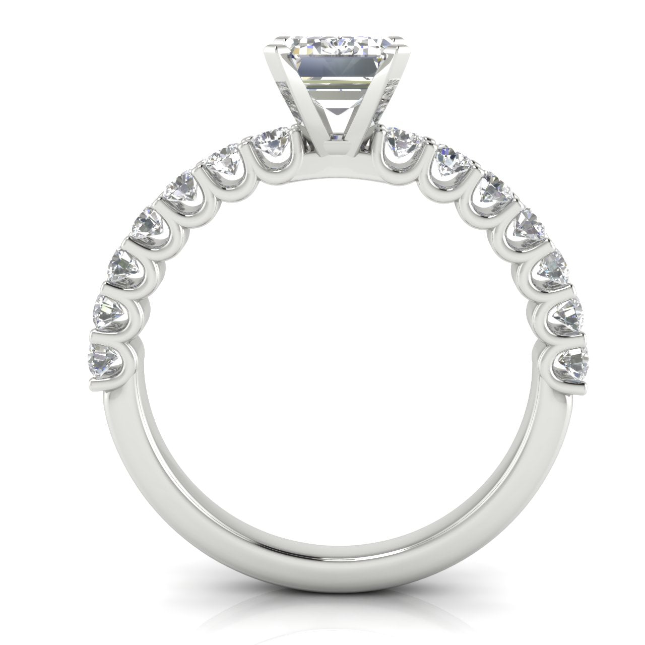 Scalloped Pave Emerald Cut Lab Diamond Engagement Ring