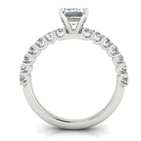 U Prong Pave Emerald Cut Lab Diamond Engagement Ring