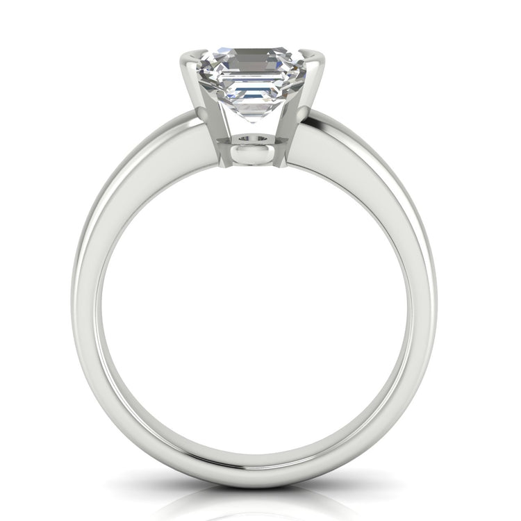 Half Bezel Floating Emerald Cut Moissanite Engagement Ring