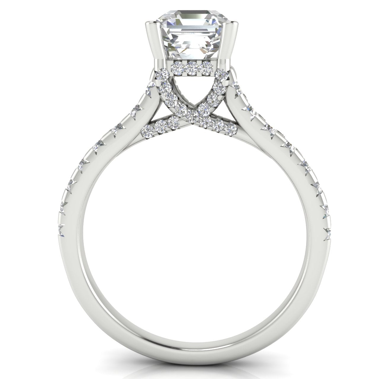 Bridge Pave Emerald Cut Lab Diamond Engagement Ring