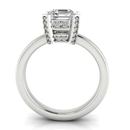 Architectural Pave Emerald Cut Moissanite Engagement Ring