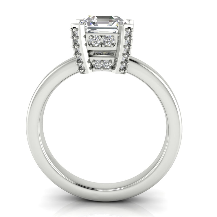 Architectural Pave Emerald Cut Lab Diamond Engagement Ring