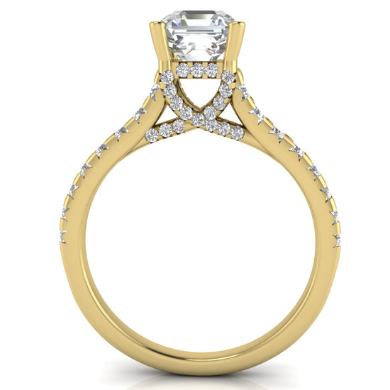 Bridge Pave Emerald Cut Lab Diamond Engagement Ring