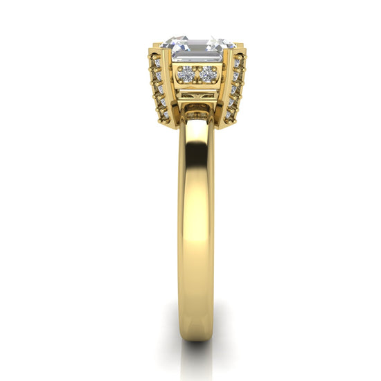 Architectural Pave Emerald Cut Moissanite Engagement Ring