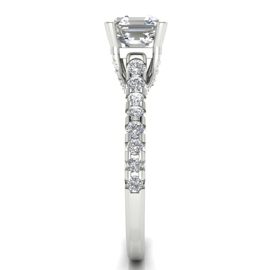 Bridge Pave Emerald Cut Lab Diamond Engagement Ring