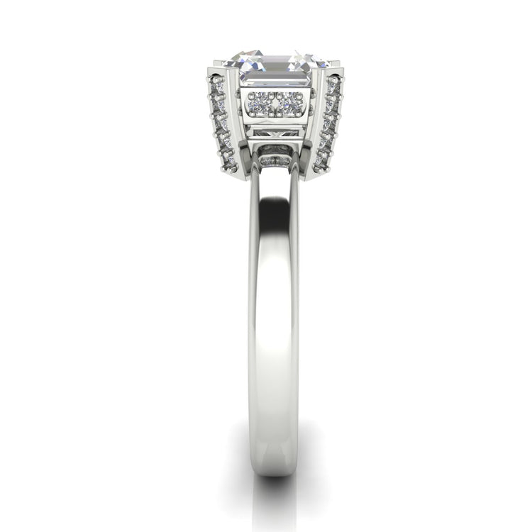 Architectural Pave Emerald Cut Lab Diamond Engagement Ring