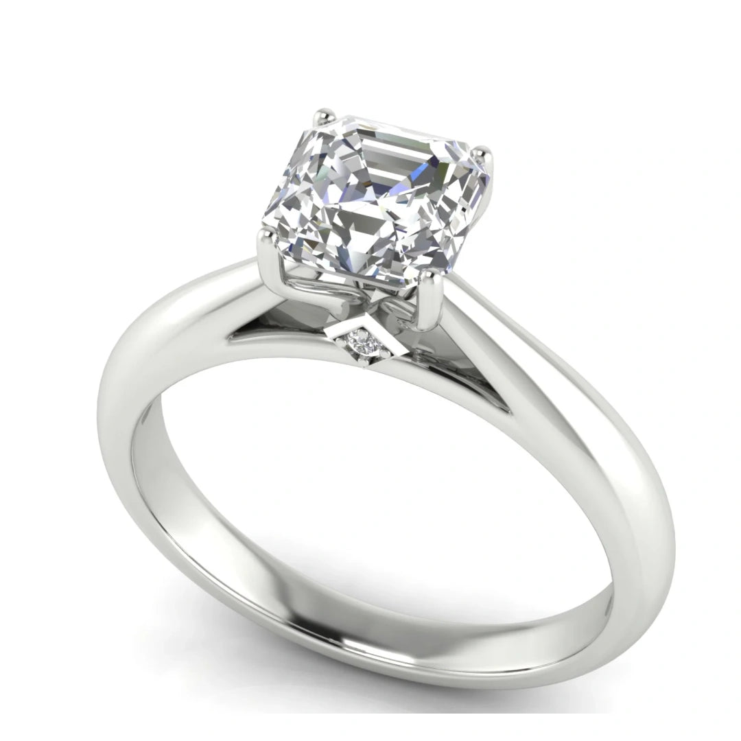 Elegant Hidden Stone Emerald Cut Lab Diamond Engagement Ring