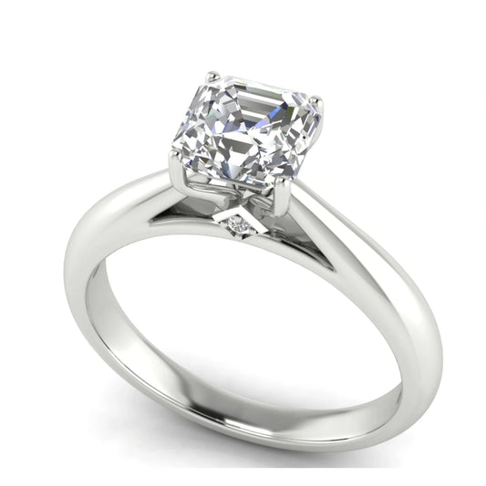 Elegant Hidden Stone Emerald Cut Lab Diamond Engagement Ring