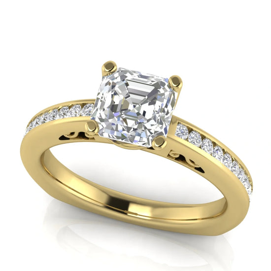Euro Channel Set Emerald Cut Lab Diamond Engagement Ring