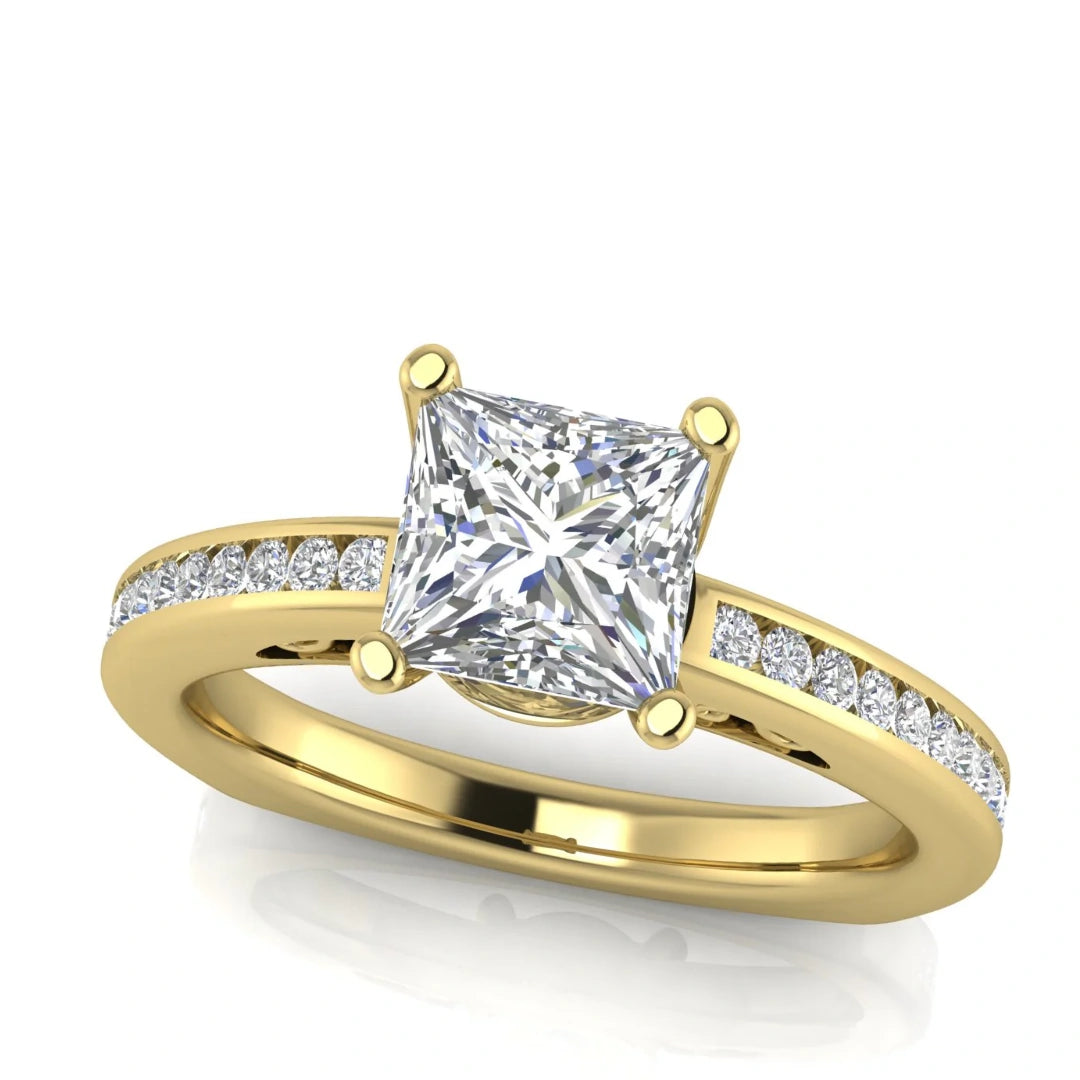 Euro Channel Set Princess Cut Lab Diamond Engagement Ring