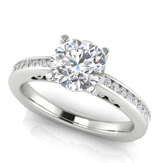 Euro Channel Set Round Cut Lab Diamond Engagement Ring