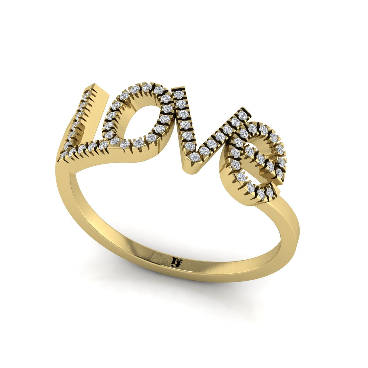 Pave Love Script Ring