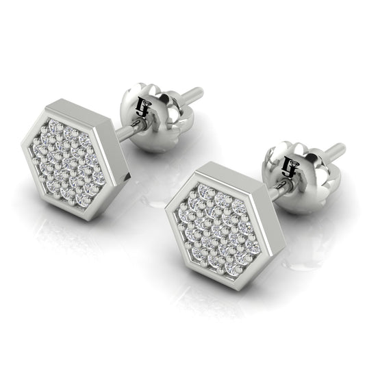 Honeycomb Hexagon Lab Diamond Stud Earrings
