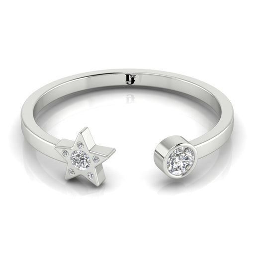 Bezel Set Open Moon And Star Ring 